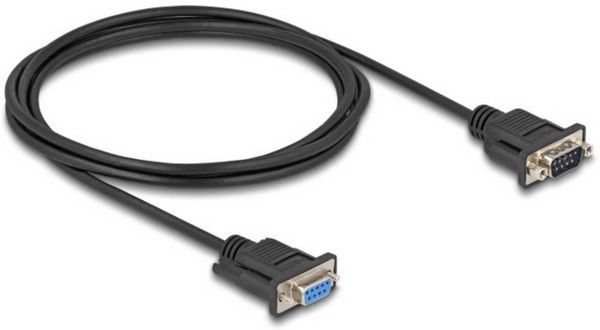 Produktbild: Delock Seriell Anschlusskabel [1x D-SUB-Stecker 9pol. - 1x D-SUB-Buchse 9pol.] 2m Schwarz