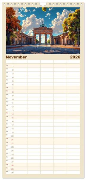 Produktbild: Familienplaner 2026 - Reisest&auml;dte Europas mit 5 Spalten (Wandkalender, 21 x 45 cm) CALVENDO