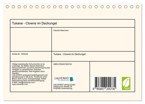 Produktbild: Tukane - Clowns im Dschungel (Tischkalender 2026 DIN A5 quer), CALVENDO Monatskalender