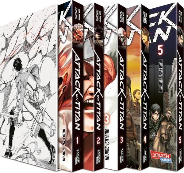 Produktbild: Attack on Titan, B&auml;nde 1-5 im Sammelschuber mit Extra
