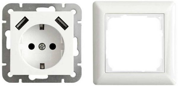 Produktbild: LEDmaxx 106648 1fach Unterputz-Steckdose mit USB, erh&ouml;hter Ber&uuml;hrungsschutz Wei&szlig;
