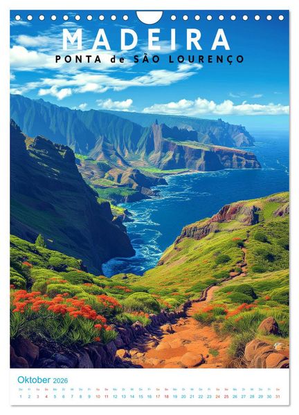 Produktbild: Madeira - Old School Poster Style (Wandkalender 2026 DIN A4 hoch), CALVENDO Monatskalender