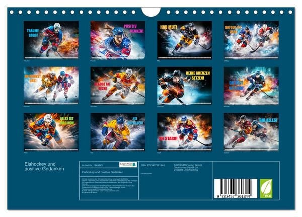 Produktbild: Eishockey und positive Gedanken (Wandkalender 2026 DIN A4 quer), CALVENDO Monatskalender