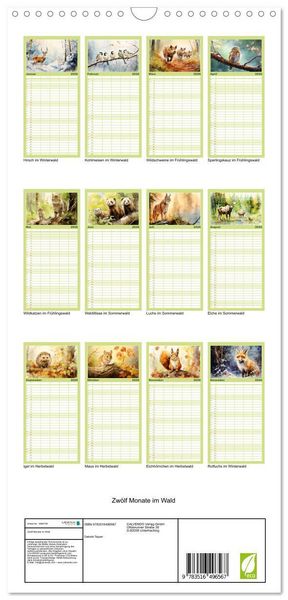 Produktbild: Familienplaner 2026 - Zw&ouml;lf Monate im Wald mit 5 Spalten (Wandkalender, 21 x 45 cm) CALVENDO
