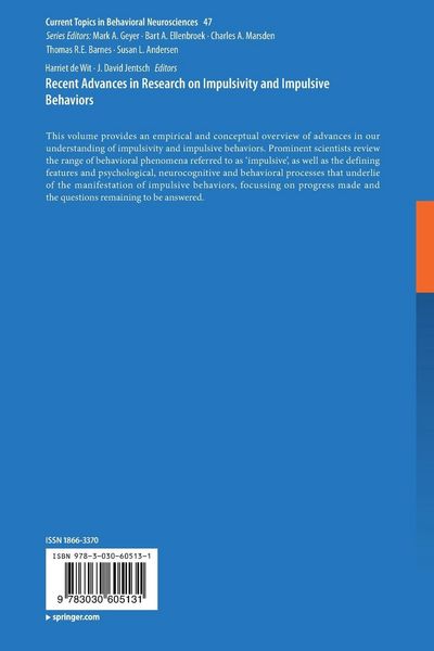 Produktbild: Recent Advances in Research on Impulsivity and Impulsive Behaviors