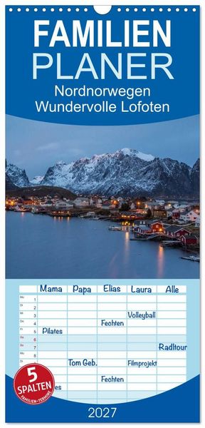 Produktbild: Familienplaner 2027 - Nordnorwegen - Wundervolle Lofoten mit 5 Spalten (Wandkalender, 21 x 45 cm) CALVENDO