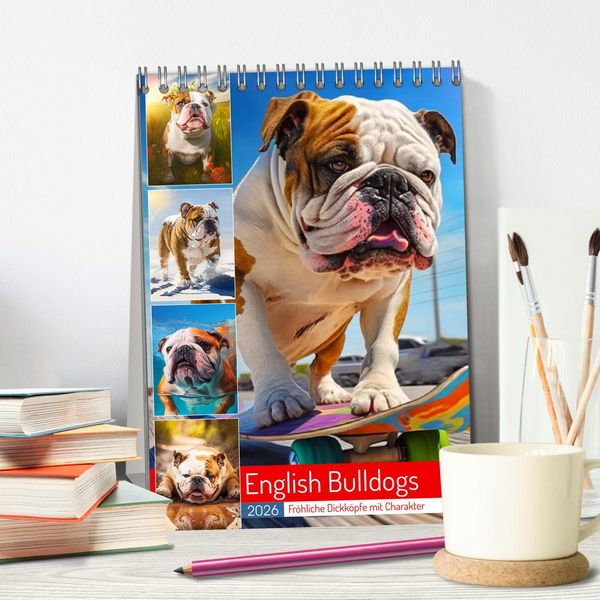 Produktbild: English Bulldogs. Fr&ouml;hliche Dickk&ouml;pfe mit Charakter (Tischkalender 2026 DIN A5 hoch), CALVENDO Monatskalender