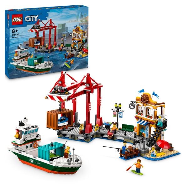 LEGO City Hafen mit Frachtschiff, Spielzeug-Schiff mit Minifiguren 60422