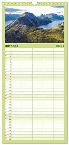 Produktbild: Familienplaner 2027 - Spektakul&auml;re Bergwelten Norwegen mit 5 Spalten (Wandkalender, 21 x 45 cm) CALVENDO