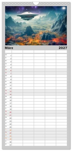 Produktbild: Familienplaner 2027 - Extraterrestrisch - Auf fremden Planeten mit 5 Spalten (Wandkalender, 21 x 45 cm) CALVENDO