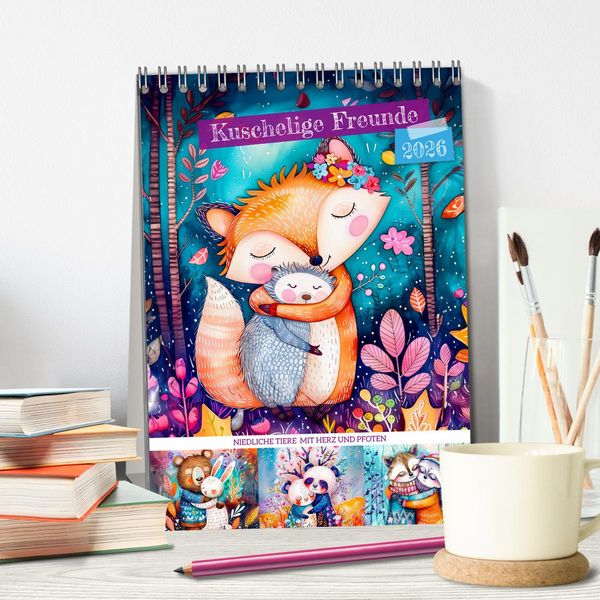 Produktbild: Kuschelige Freunde - Niedliche Tiere mit Herz und Pfoten (Tischkalender 2026 DIN A5 hoch), CALVENDO Monatskalender