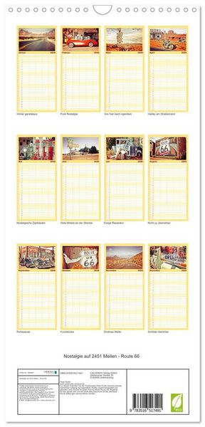 Produktbild: Familienplaner 2026 - Nostalgie auf 2451 Meilen - Route 66 mit 5 Spalten (Wandkalender, 21 x 45 cm) CALVENDO