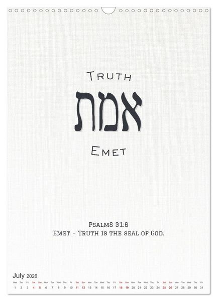 Produktbild: The Radiant Path Hebrew Letters Inspiring the Soul (Wall Calendar 2026 DIN A3 portrait), CALVENDO 12 Month Wall Calendar