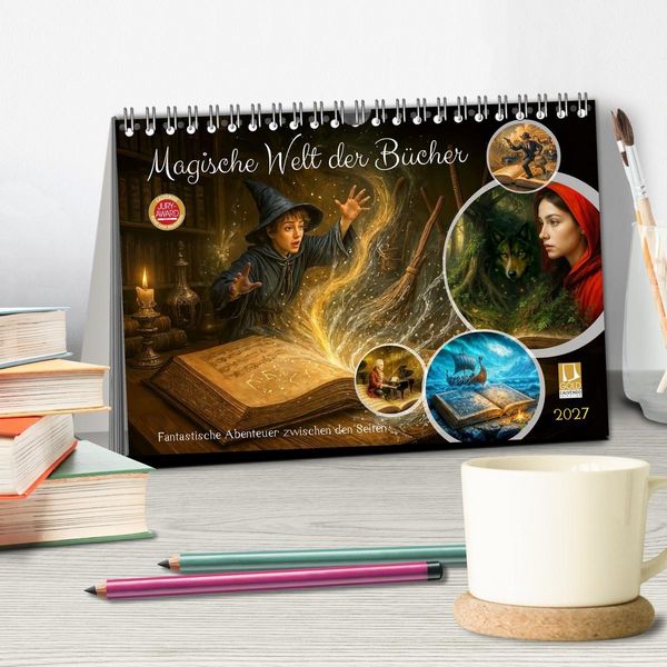 Produktbild: Magische Welt der B&uuml;cher - Fantastische Abenteuer zwischen den Seiten (Tischkalender 2027 DIN A5 quer), CALVENDO Monatskalender