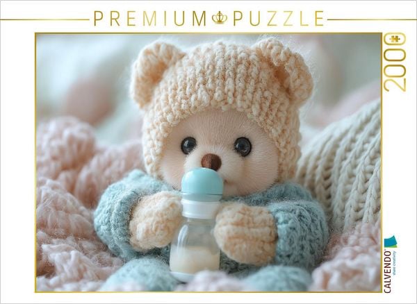 CALVENDO Puzzle Niedlicher Baby Teddybär mit Trinkflasche - Ein Moment voller Geborgenhei | 2000 Teile Lege-Größe 90x67cm Foto-Puzzle für glückliche