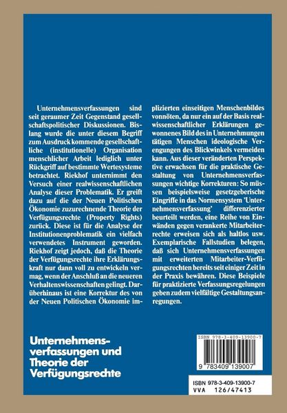 Produktbild: Unternehmensverfassungen und Theorie der Verf&uuml;gungsrechte