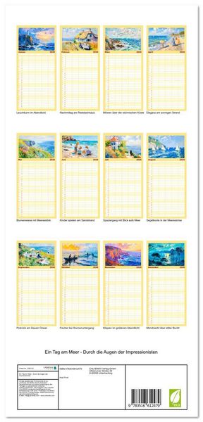 Produktbild: Familienplaner 2026 - Ein Tag am Meer - Durch die Augen der Impressionisten mit 5 Spalten (Wandkalender, 21 x 45 cm) CALVENDO