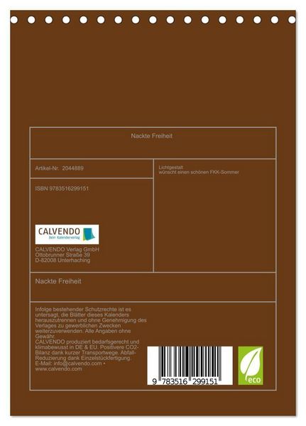 Produktbild: Nackte Freiheit (Tischkalender 2026 DIN A5 hoch), CALVENDO Monatskalender