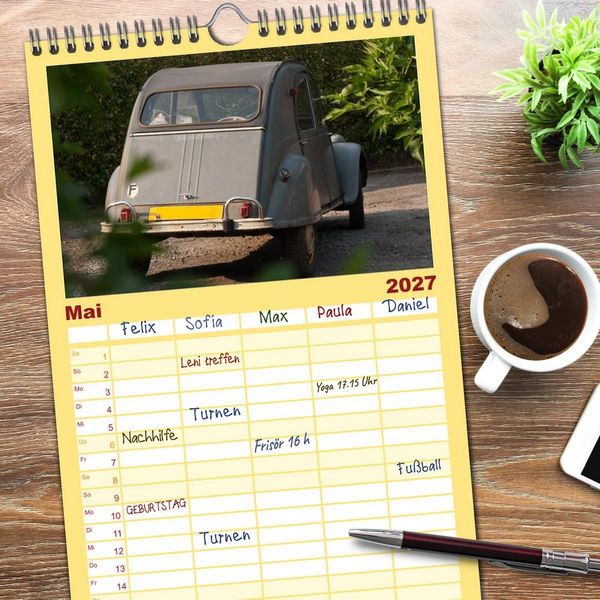Produktbild: Familienplaner 2027 - Kultauto Ente Citro&euml;n 2CV mit 5 Spalten (Wandkalender, 21 x 45 cm) CALVENDO