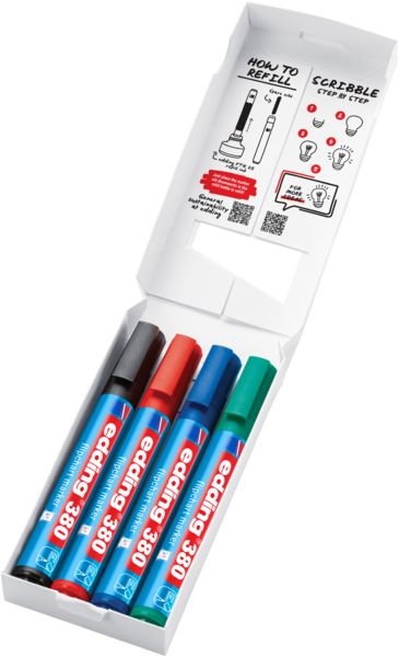 Produktbild: EDDING&reg; Flipchart Marker 383, 4er Etui (rot, blau, gr&uuml;n, schwarz) Kartonetui