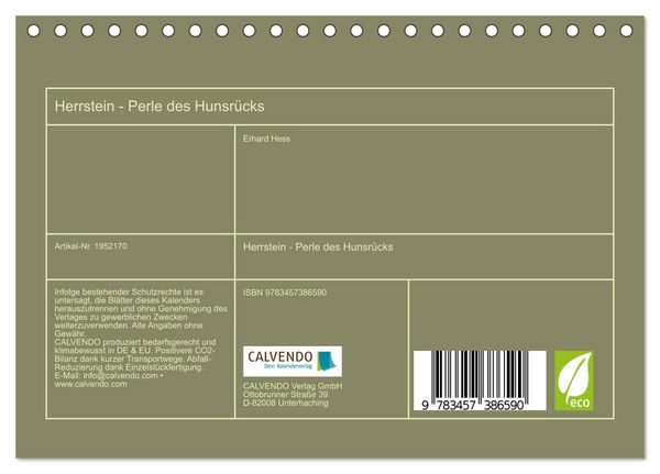 Produktbild: Herrstein - Perle des Hunsr&uuml;cks (Tischkalender 2026 DIN A5 quer), CALVENDO Monatskalender