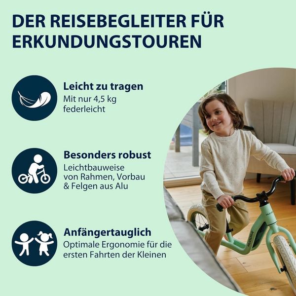 Produktbild: HUDORA 10932 - Laufrad Explory 12 mint, f&uuml;r Kinder von 90-110 cm, Sitzh&ouml;he: 27-37,5 cm