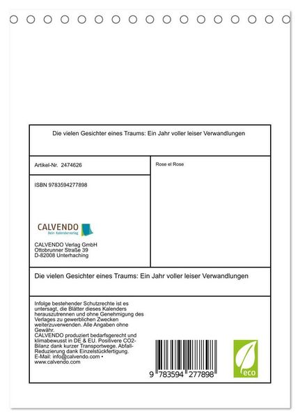 Produktbild: Die vielen Gesichter eines Traums: Ein Jahr voller leiser Verwandlungen (Tischkalender 2027 DIN A5 hoch), CALVENDO Monatskalender