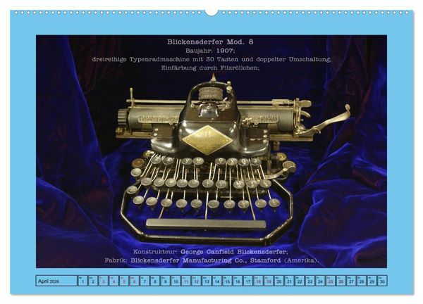 Produktbild: Schreibmaschinen um 1900 (hochwertiger Premium Wandkalender 2026 DIN A2 quer), Kunstdruck in Hochglanz