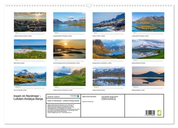 Produktbild: Inseln im Nordmeer - Lofoten-And&oslash;ya-Senja (Wandkalender 2027 DIN A2 quer), CALVENDO Monatskalender
