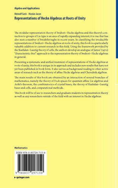 Produktbild: Representations of Hecke Algebras at Roots of Unity