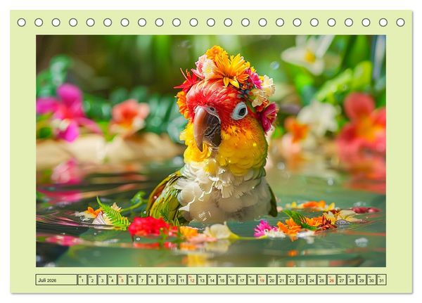 Produktbild: Papageien-Fashion. Farbenfroher Modestil im Dschungel (Tischkalender 2026 DIN A5 quer), CALVENDO Monatskalender
