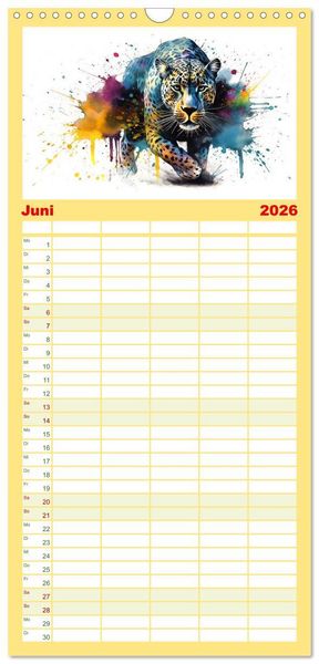 Produktbild: Familienplaner 2026 - Raubtiere voll Eleganz und Kraft mit 5 Spalten (Wandkalender, 21 x 45 cm) CALVENDO