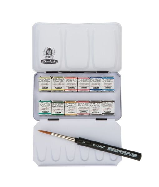 Produktbild: Schmincke Horadam Aquarell, Metallkasten, 12 x 1/2 N&auml;pfchen + daVinci Pinsel