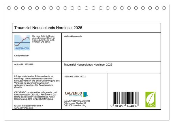 Produktbild: Traumziel Neuseelands Nordinsel 2026 (Tischkalender 2026 DIN A5 quer), CALVENDO Monatskalender