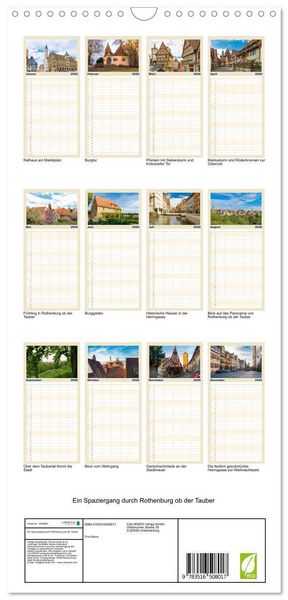 Produktbild: Familienplaner 2026 - Ein Spaziergang durch Rothenburg ob der Tauber mit 5 Spalten (Wandkalender, 21 x 45 cm) CALVENDO