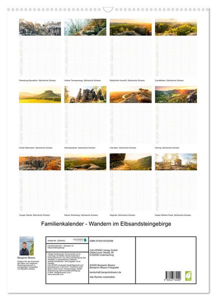 Produktbild: Familienkalender - Wandern im Elbsandsteingebirge (Wandkalender 2027 DIN A2 hoch), CALVENDO Monatskalender