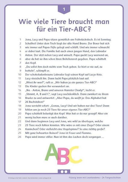 Produktbild: Fl&uuml;ssig lesen mit Lesetandems &ndash; 24 Tiergeschichten, Klasse 3/4