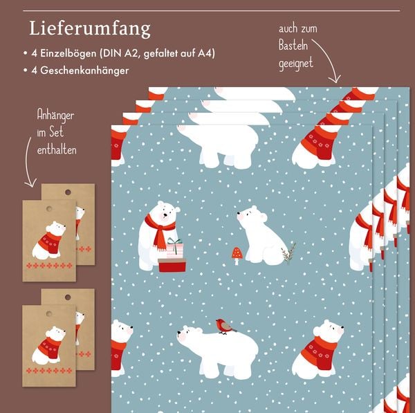 Produktbild: Geschenkpapier Set Weihnachten: Eisb&auml;r (f&uuml;r Kinder)