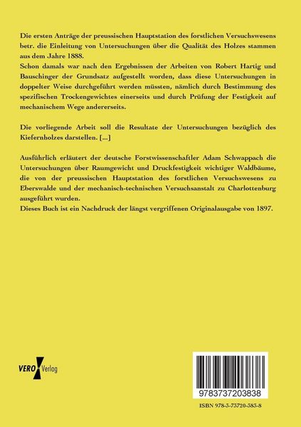 Produktbild: Untersuchungen &uuml;ber Raumgewicht und Druckfestigkeit des Holzes wichtiger Waldb&auml;ume