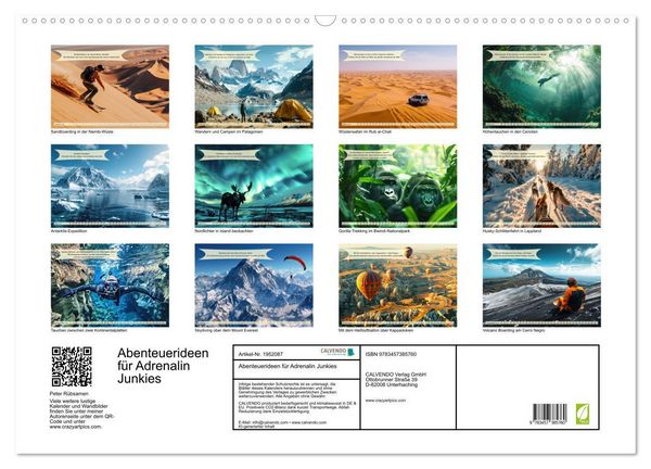 Produktbild: Abenteuerideen f&uuml;r Adrenalin Junkies (Wandkalender 2026 DIN A2 quer), CALVENDO Monatskalender