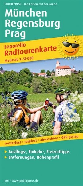 Produktbild: Publicpress Leporello Radtourenkarte M&uuml;nchen, Regensburg, Prag 1:50.000