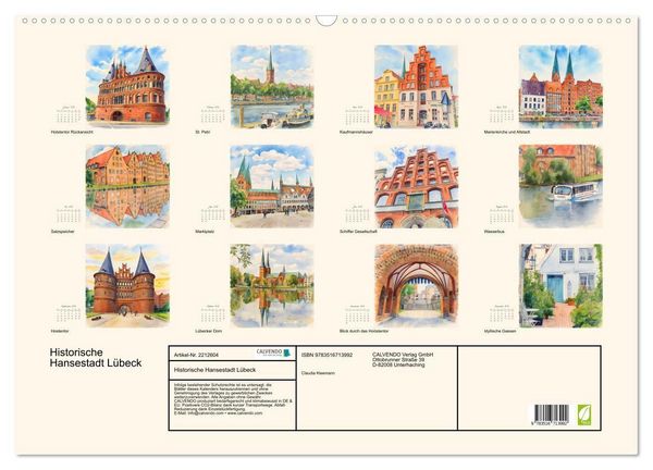 Produktbild: Historische Hansestadt L&uuml;beck (Wandkalender 2026 DIN A2 quer), CALVENDO Monatskalender