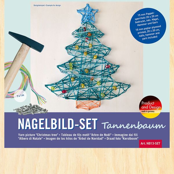 Produktbild: PEBARO NB13-SET - Nagelbild-Set Tannenbaum, Fadenbild, 20x20cm, Bastelset