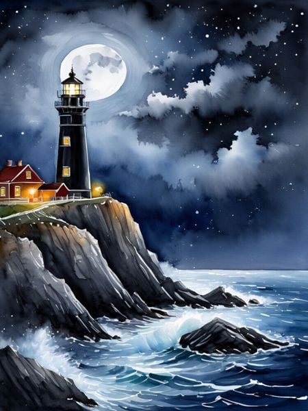 Produktbild: CALVENDO Puzzle Leuchtturm im Mondlicht | 1000 Teile Lege-Gr&ouml;&szlig;e 64x48cm Foto-Puzzle f&uuml;r gl&uuml;ckliche Stunden