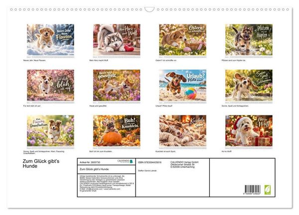 Produktbild: Zum Gl&uuml;ck gibt&rsquo;s Hunde (Wandkalender 2027 DIN A2 quer), CALVENDO Monatskalender