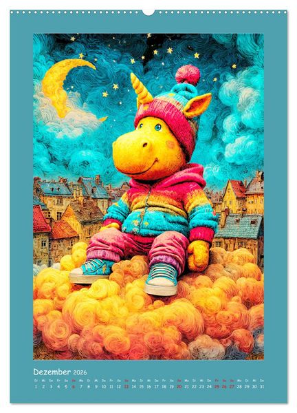 Produktbild: Unicorns. Niedliche Einh&ouml;rner in der Stadt (hochwertiger Premium Wandkalender 2026 DIN A2 hoch), Kunstdruck in Hochglanz