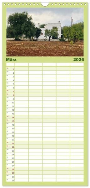 Produktbild: Familienplaner 2026 - Apuliens Kulturlandschaft mit 5 Spalten (Wandkalender, 21 x 45 cm) CALVENDO