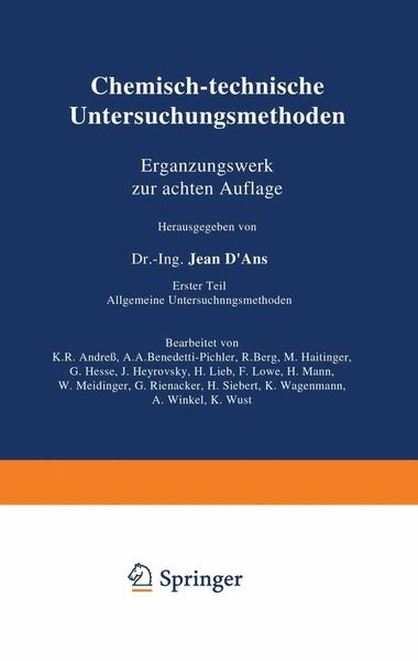 Produktbild: Chemisch-technische Untersuchungsmethoden Erg&auml;nzungswerk zur achten Auflage