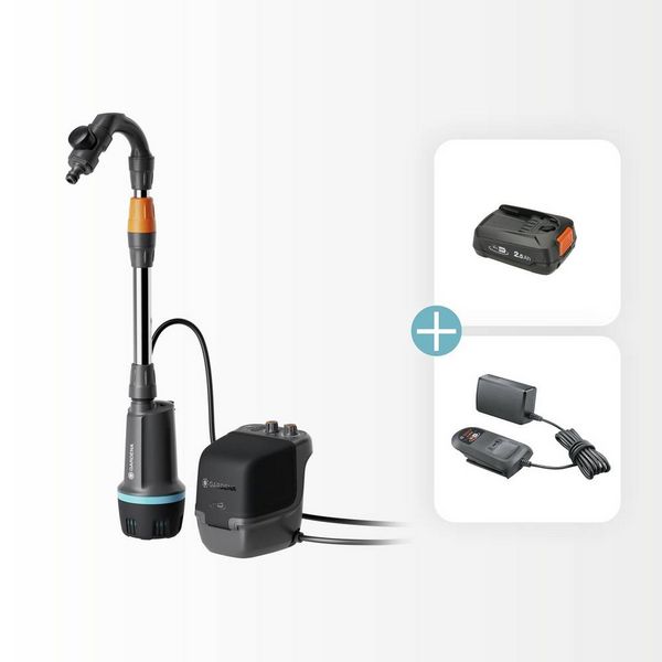 Produktbild: GARDENA Akku-Regenfasspumpe 2400 ComfortAutomatic 18V P4A Ready-To-Use Set Regenwassernutzungsanlage 2400 l/h 1.8 m