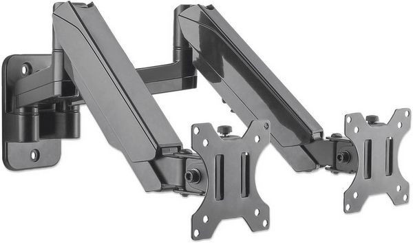Produktbild: Manhattan 461627 Monitor-Wandhalterung 2 Display(s) 43,2 cm (17") - 81,3 cm (32") Schwarz Drehbar, H&ouml;henverstellbar, Neigbar, Schwenkbar